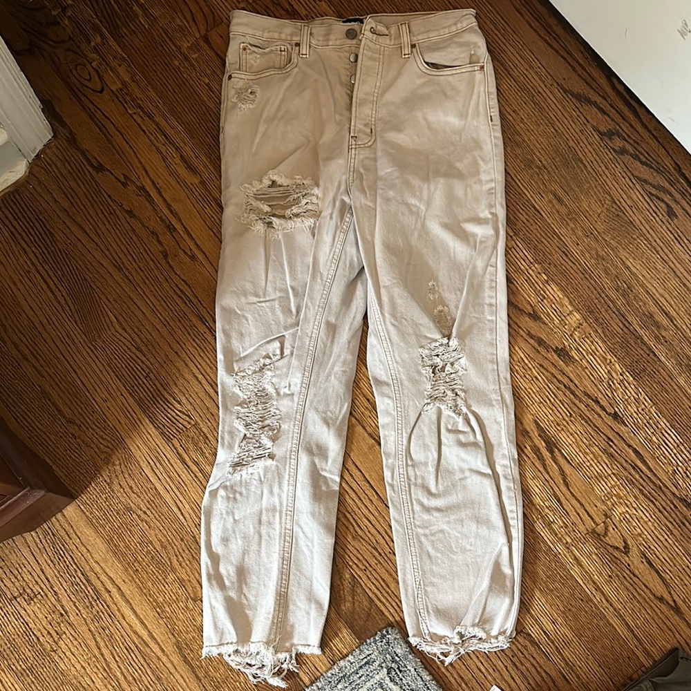 Distressed Beige Jeans